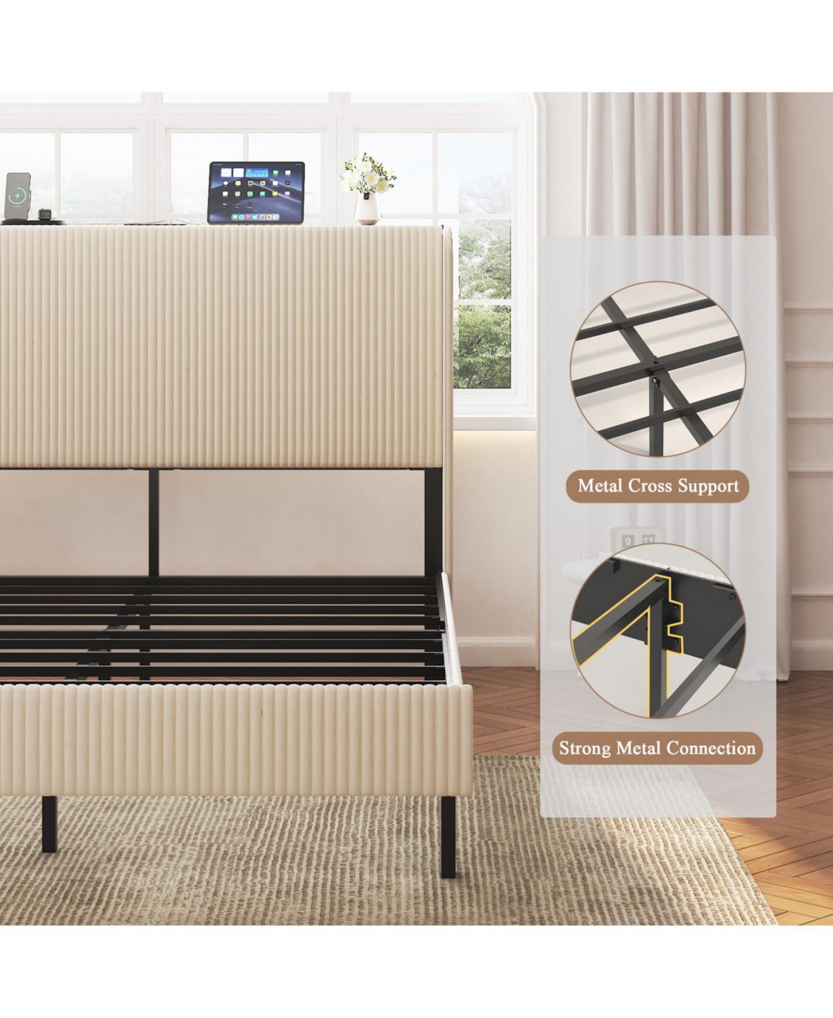 Streamdale Furniture Platform Bed with Charging Station