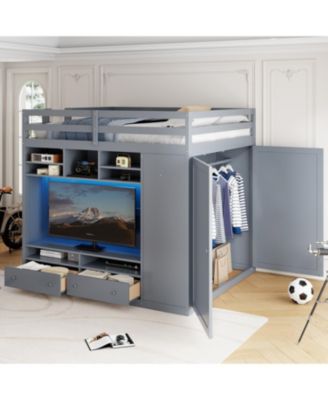 Full size Loft Bed with Drawers, Shelves and Light