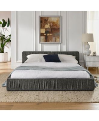 Upholstered Platform Bed with Headboard, Chenille Fabric, Grey