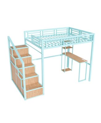 Loft Bed w/Desk & Storage - Metal Frame, Staircase, USB & Outlet