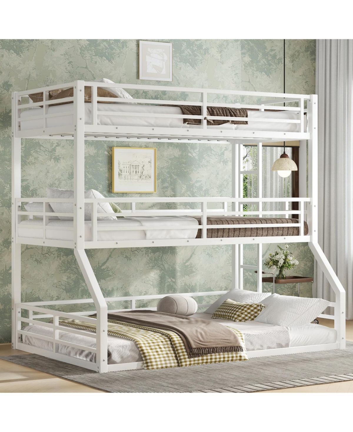 Streamdale Furniture Triple Bunk Bed, Metal, White