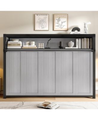  Twin Murphy Bed with Shelves, Foldable Metal Wall Bed - Gray