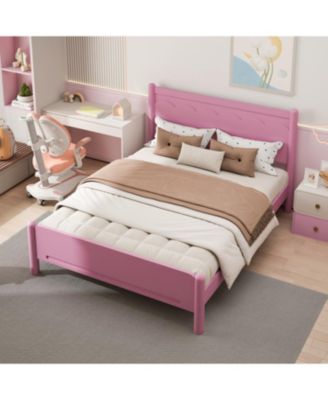 Wood Platform Bed Frame with Headboard and Wooden Slat Support