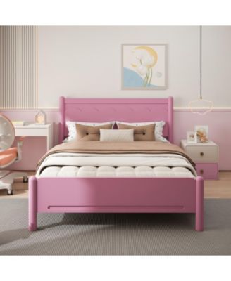 Wood Platform Bed Frame with Headboard and Wooden Slat Support