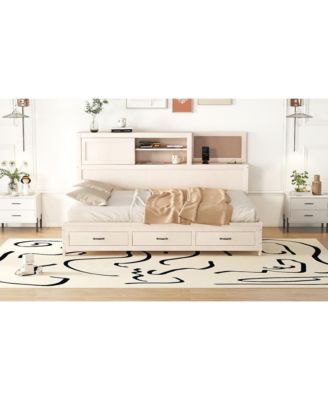 White Wooden Daybed with 3 Storage Drawers, Shelf & USB Ports