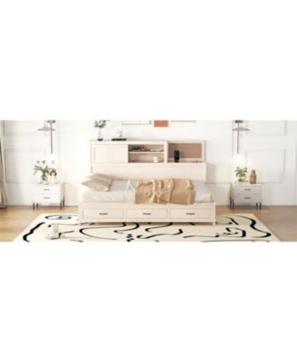 White Wooden Daybed with 3 Storage Drawers, Shelf & USB Ports