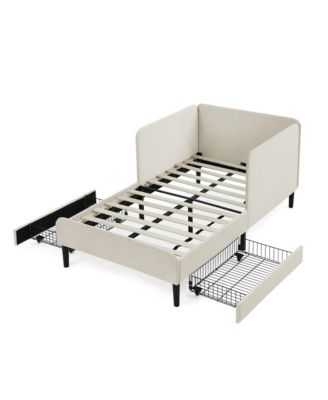 Twin Upholstered Platform Bed Frame w/ 2 Storage Drawers