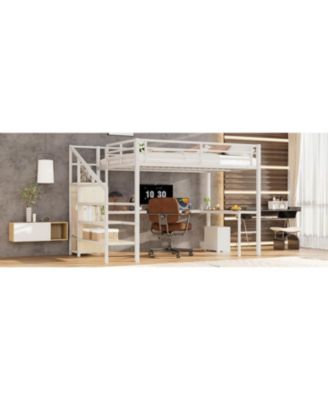 Queen Loft Bed with Desk, Wardrobe, Shelf & LED