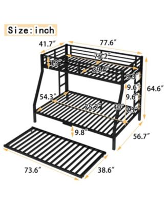Twin over Full Metal Bunk Bed with Twin Size Trundle
