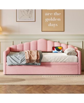 Upholstered Twin Daybed with Pop Up Trundle, USB Port, Pockets, No Box Spring