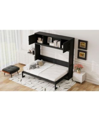 Full Size Murphy Bed with Storage Cabinets, Black