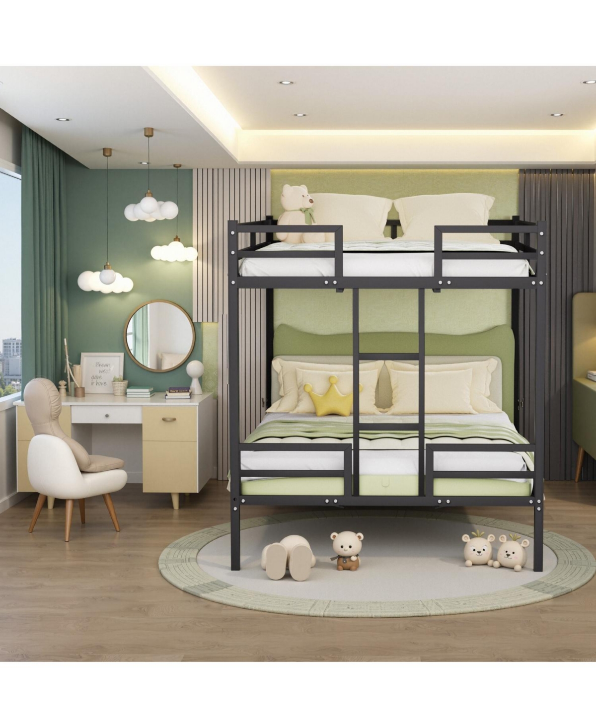 Streamdale Furniture Queen Bunk Bed, Metal Bed Frame with Full-Length Guardrail and Ladder, Black