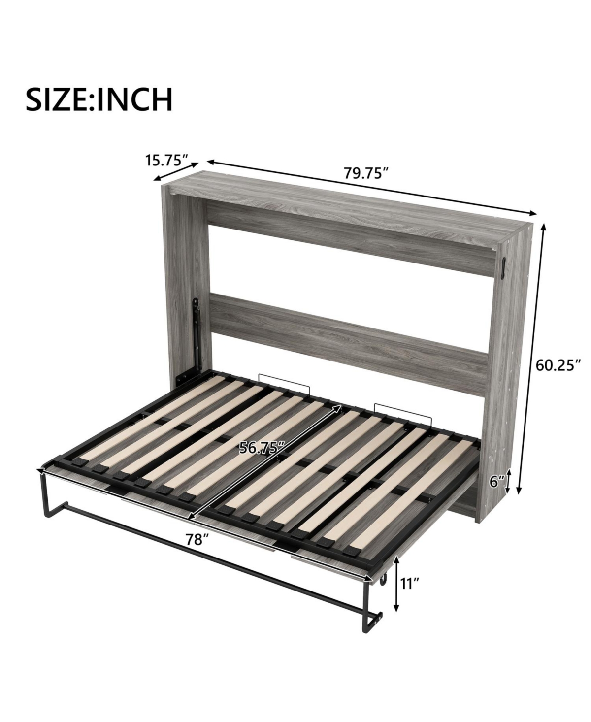 Streamdale Furniture Full Size Murphy Bed, can be Folded into a Cabinet, Gray