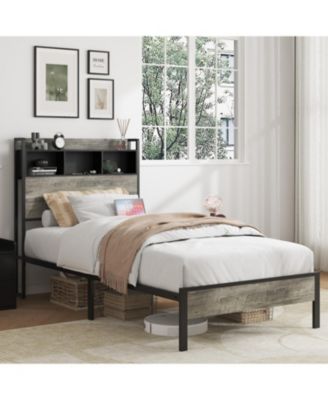 Single Bed Frame with Storage Headboard & Charging Station