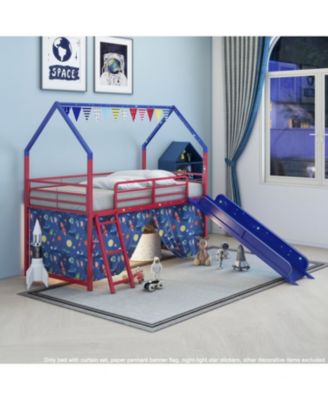 Jack Metal Twin Loft Bed w/ Slide & Curtain