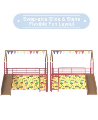 Jack Metal Twin Loft Bed w/ Slide & Curtain - Super Hero Gold/Red