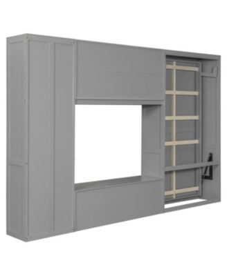 Streamdale Twin Gray Wooden Murphy Bed with TV Stand, Drawers & Shelves
