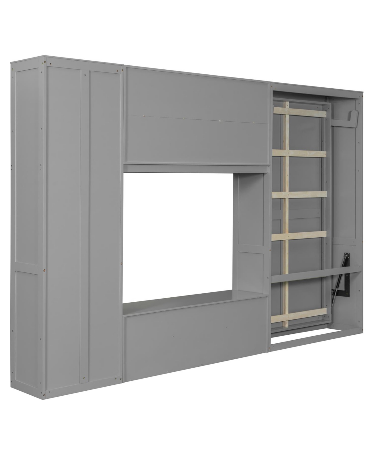 Streamdale Furniture Twin Gray Wooden Murphy Bed with Tv Stand, Drawers & Shelves