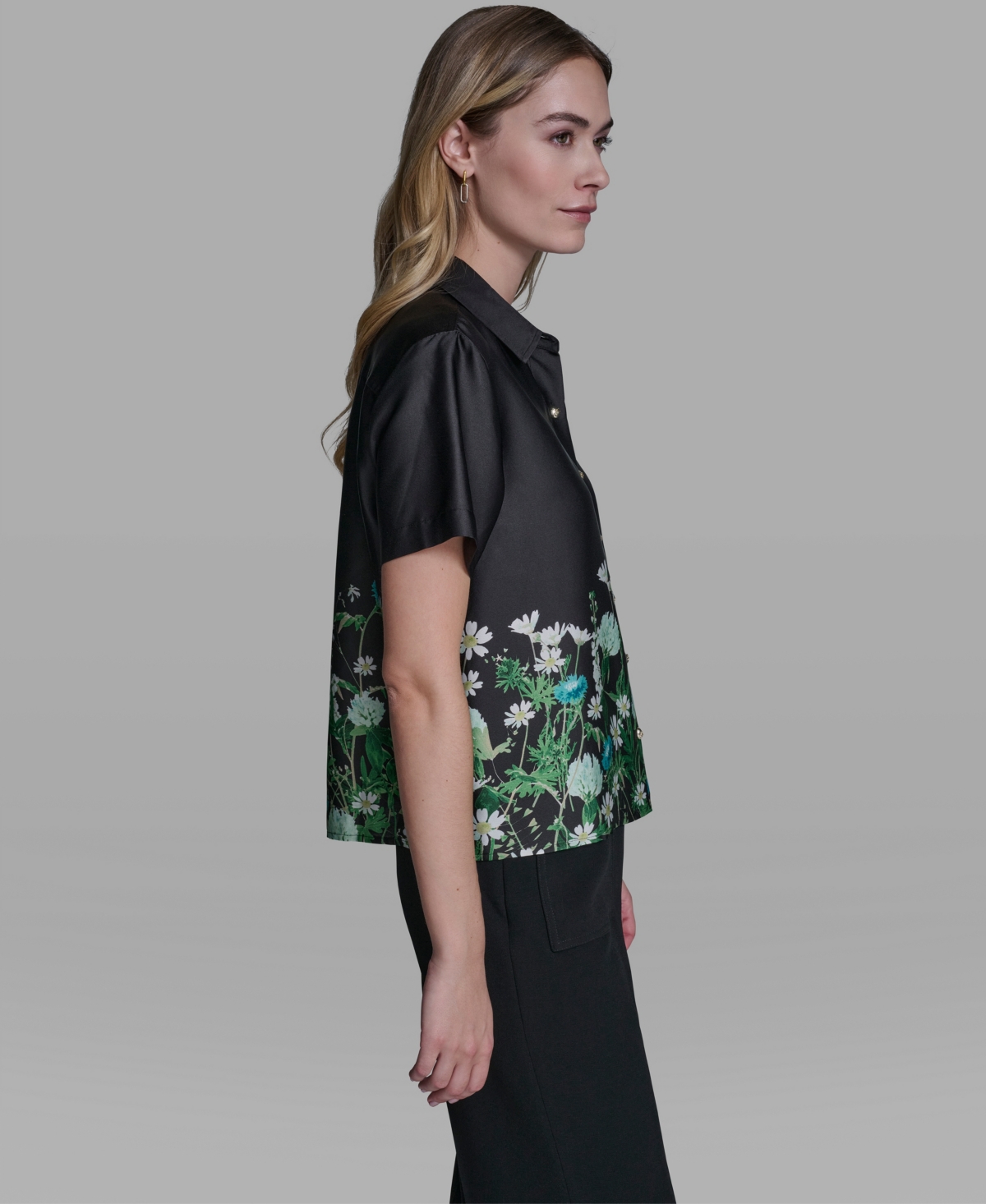 Karl Lagerfeld Paris Women's Placed Print Camp Shirt