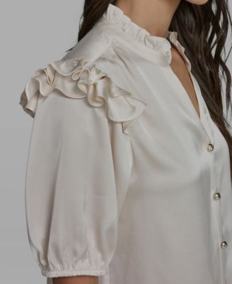 Women's Ruffle Shoulder V-Neck Top