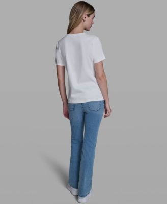 Women's Rose Trim Knit Crew Neck Top