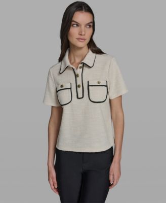 Women's Knit Henley with Framing Collared Top