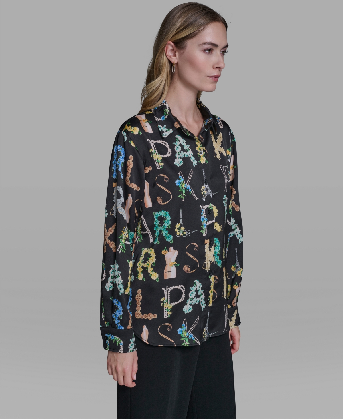 Karl Lagerfeld Paris Women's Printed Long-Sleeve Top