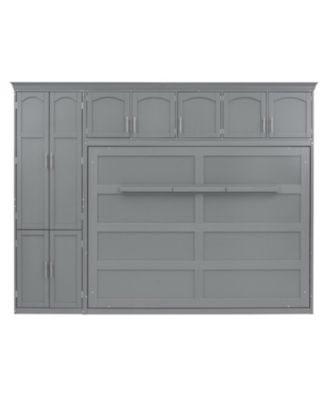 Queen Size Murphy Bed Wall Bed with Cabinets,Gray