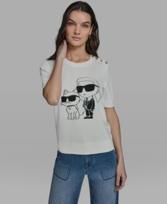 Women's Karl and Choupette Crew Neck Graphic Sweater