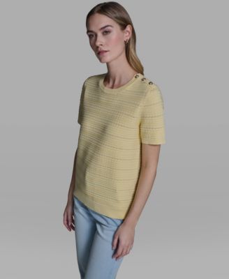 Women's Solid Pointelle Crew Neck Sweater