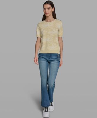 Women's Flower Print Short-Sleeve Sweater