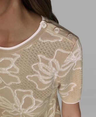 Women's Flower Print Short-Sleeve Sweater