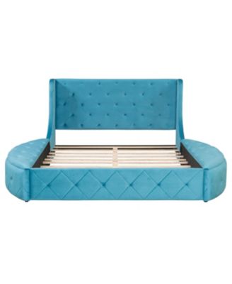  Queen Upholstered Platform Bed w/ Wingback, Drawer & Stools