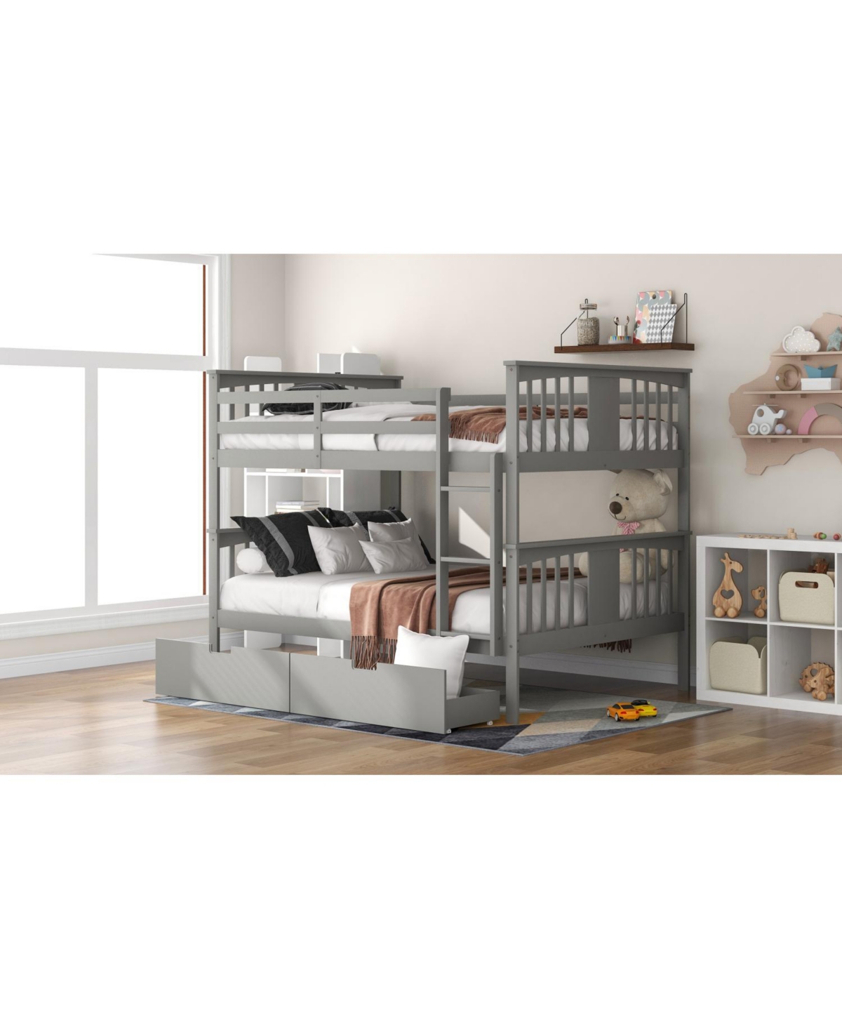 Streamdale Furniture + Full Over Wood Drawers & Ladder Bunk Bed