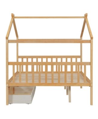 Full Size Wooden House Bed with Drawers, White