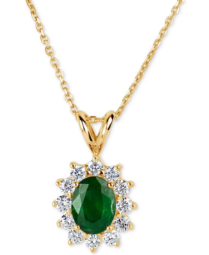 Macy's - Emerald (1-1/10 ct. t.w.) and Diamond (5/8 ct. t.w.) Pendant Necklace in 14k Gold