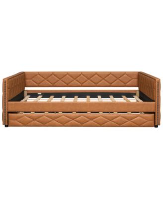 Full XL Size Upholstered Daybed with Trundle and LED