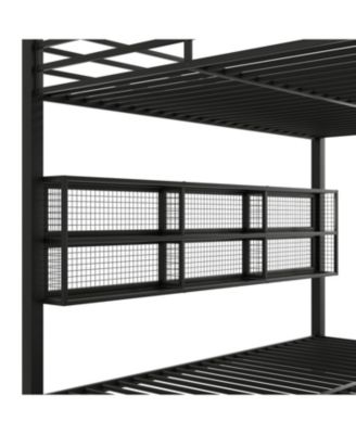 Metal Queen over Queen Bunk Bed with Storage Cabinets and LED