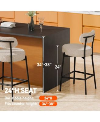 Bar Stools Set of 3, 24 Inches Modern Counter Height Bar Stools with Curved Back Metal Legs, Upholstered Tall Barstools