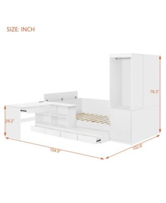 Full size Wooden Platform Bed with 6 Drawers, Shelves, desk and Wardrobe