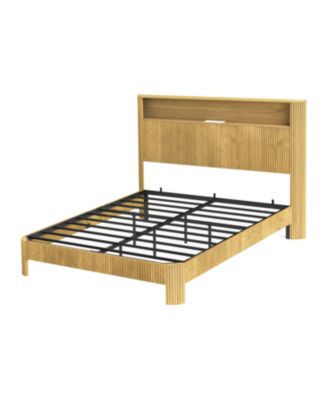 Streamdale Queen Bed Frame- Storage Headboard, Charging Station, Natural