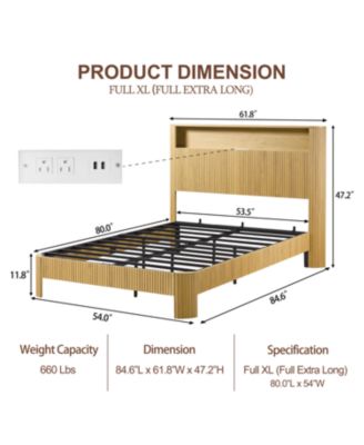  Full XL Bed Frame- Storage Headboard, Charging Station, Natural