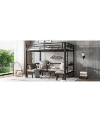 Queen Over Queen Pull-Out Bunk Bed, Safety Rails, Black