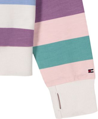 Girls' 7-16 Multi Stripe Johnny Collar Sweater