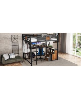 Queen Loft Bed with Desk & Storage