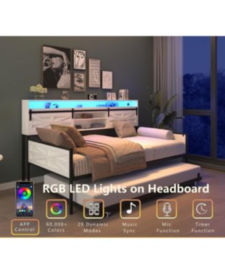 Twin Daybed with Trundle, Barn Door Headboard, Charging Station