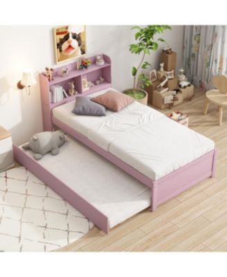 Twin Wood Trundle & Bookcase Bed