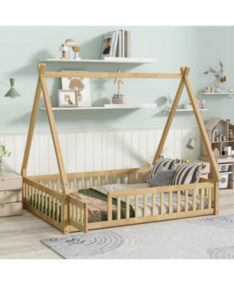 Streamdale Rubber Wood Tent Floor Bed with Guardrails & Door