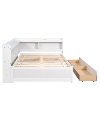 L-Shaped Bookcase Bed with Power, USB & Drawers