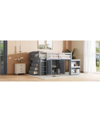 Twin Loft Bed with Desk & Storage - Grey